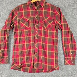 5.11 Tactical Plaid Long Sleeve Snap Front Shirt Mens Size S Red Brown‎